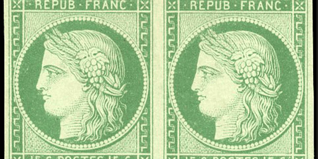 Marché du timbre : un bloc de quatre exemplaires du 15 centimes vert au type « Cérès » vendu à 120 000 euros